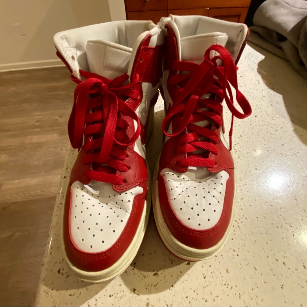 Red and White High-Top Sneakers - Picture 3 of 5